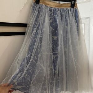 Anthropologie Blue and Gold Tulle A-Line Skirt